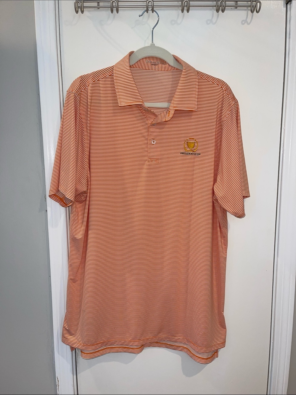 B. Draddy Men's Striped Orange Polo Shirt with Logo